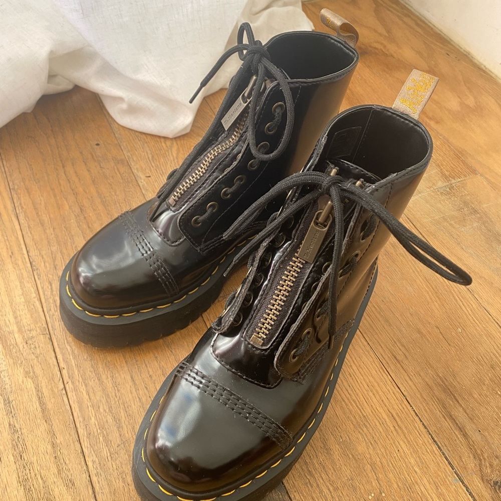 Dr. Martens Black Boots with Yellow Stitching
